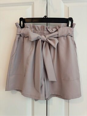 Grace Karin Tan High-Waist Paperbag Tie-Waist Shorts with Pockets NWT